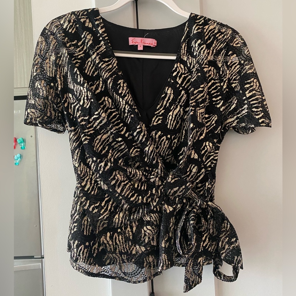 Eva Franco Black and Gold Wrap Top